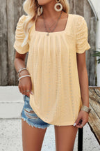 Square Neck Puff Sleeve Tunic Tops Eyelet Shirt | Mixtshop LLC
