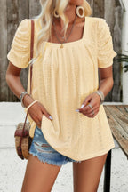 Square Neck Puff Sleeve Tunic Tops Eyelet Shirt | Mixtshop LLC
