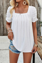 Square Neck Puff Sleeve Tunic Tops Eyelet Shirt | Mixtshop LLC