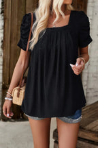 Square Neck Puff Sleeve Tunic Tops Eyelet Shirt | Mixtshop LLC