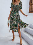 Bohemia Floral Puff Sleeve Flounce Sleeve Dress | Mixtshop LLC