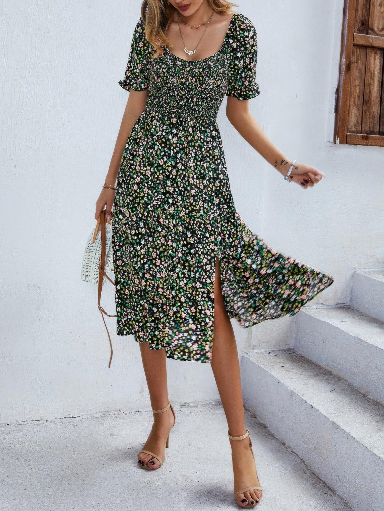 Bohemia Floral Puff Sleeve Flounce Sleeve Dress | Mixtshop LLC