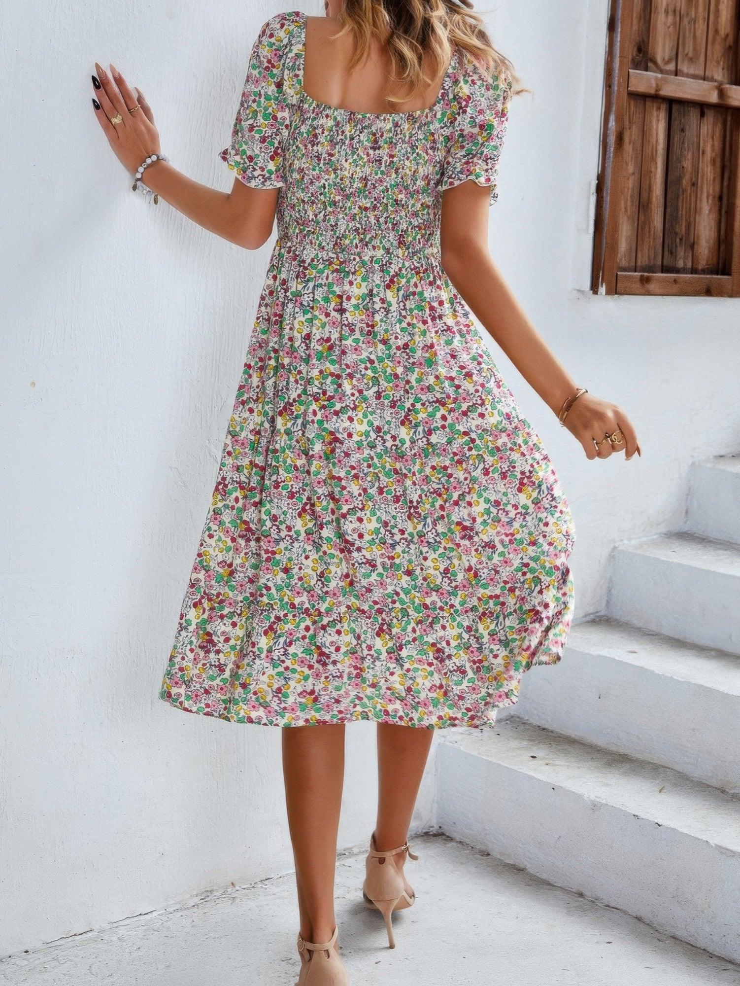 Bohemia Floral Puff Sleeve Flounce Sleeve Dress | Mixtshop LLC