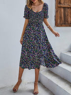 Bohemia Floral Puff Sleeve Flounce Sleeve Dress | Mixtshop LLC