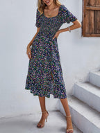Bohemia Floral Puff Sleeve Flounce Sleeve Dress | Mixtshop LLC