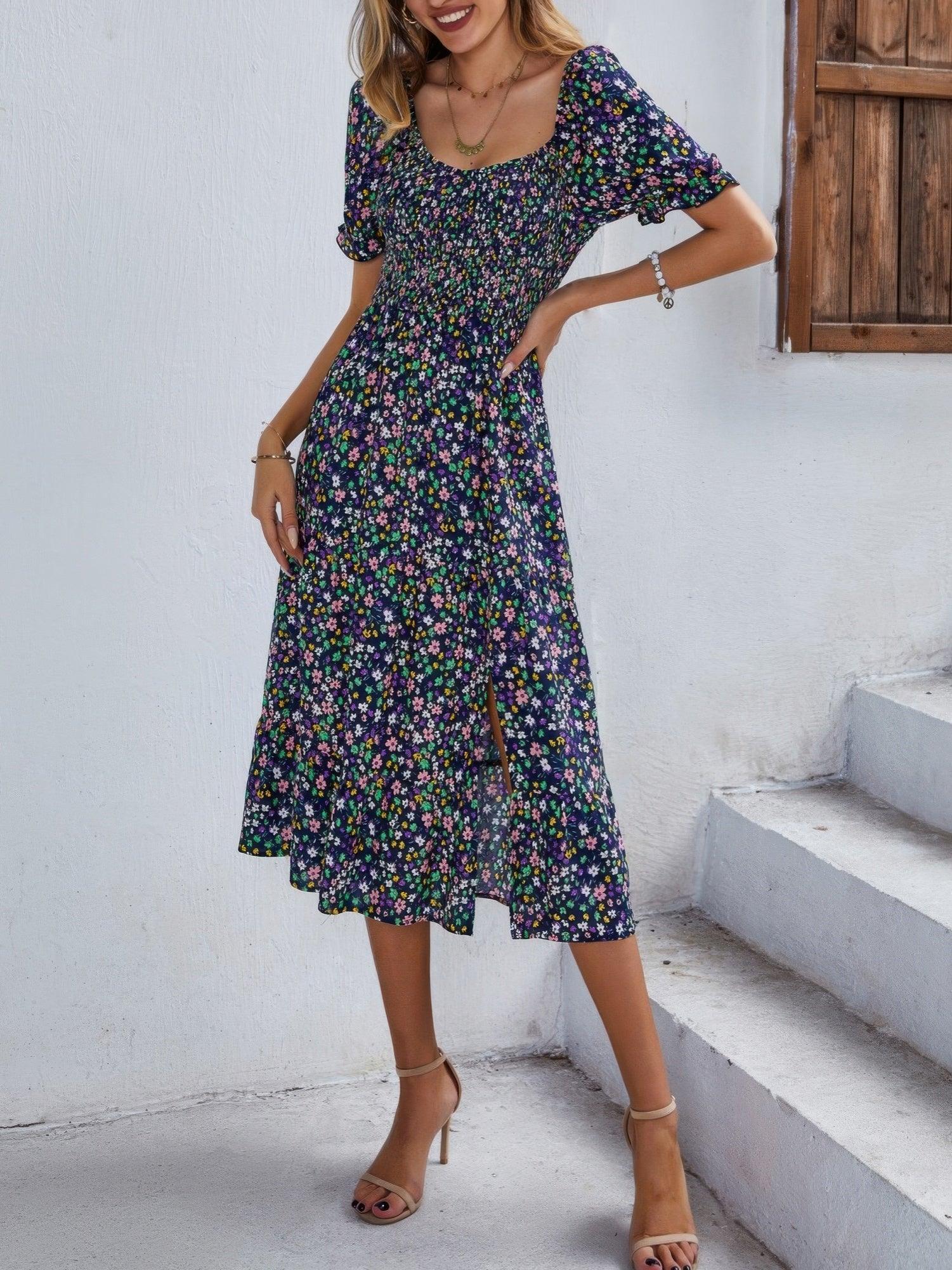 Bohemia Floral Puff Sleeve Flounce Sleeve Dress | Mixtshop LLC