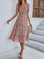 Bohemia Floral Puff Sleeve Flounce Sleeve Dress | Mixtshop LLC