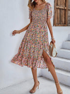 Bohemia Floral Puff Sleeve Flounce Sleeve Dress | Mixtshop LLC