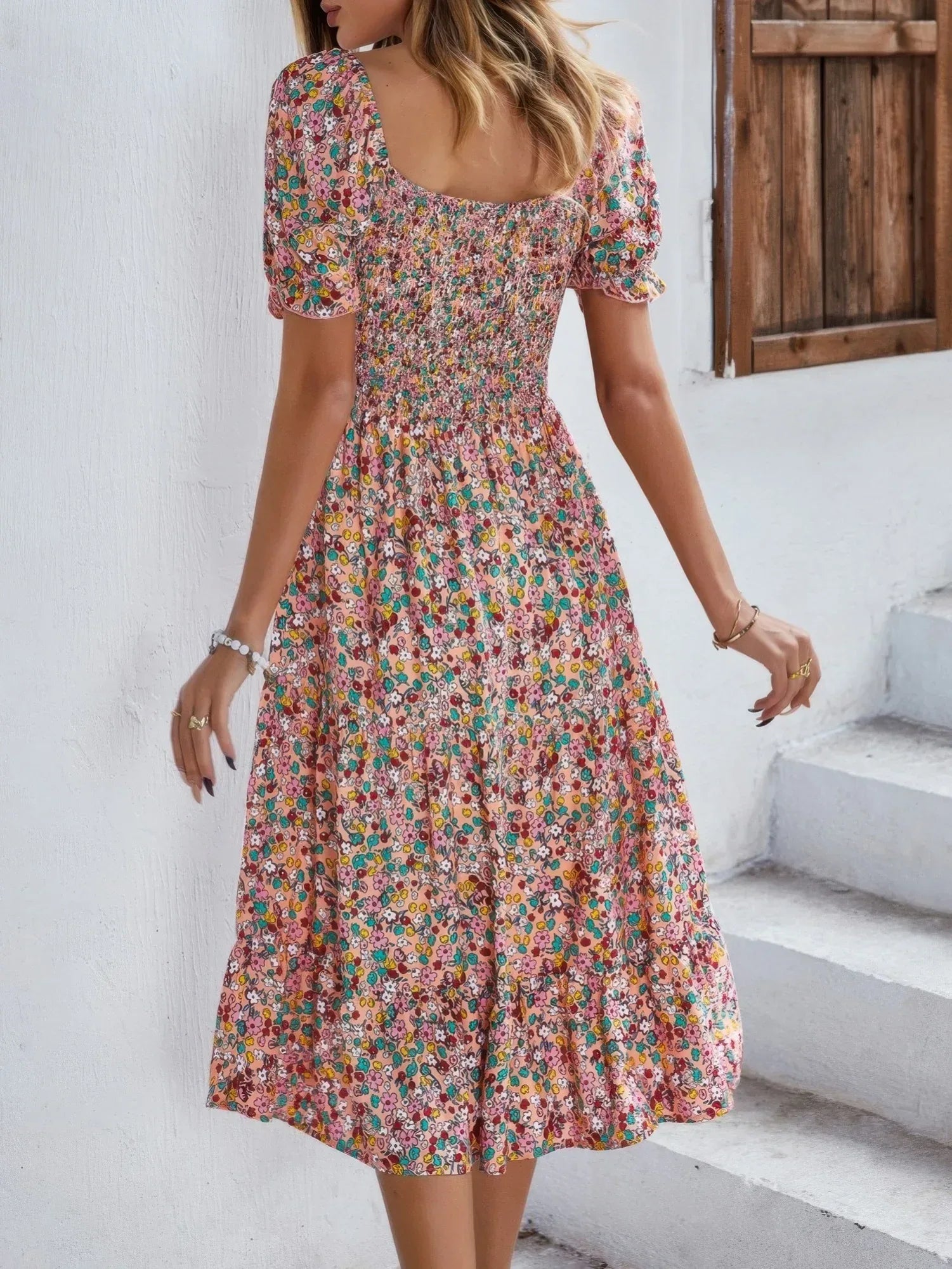 Bohemia Floral Puff Sleeve Flounce Sleeve Dress | Mixtshop LLC
