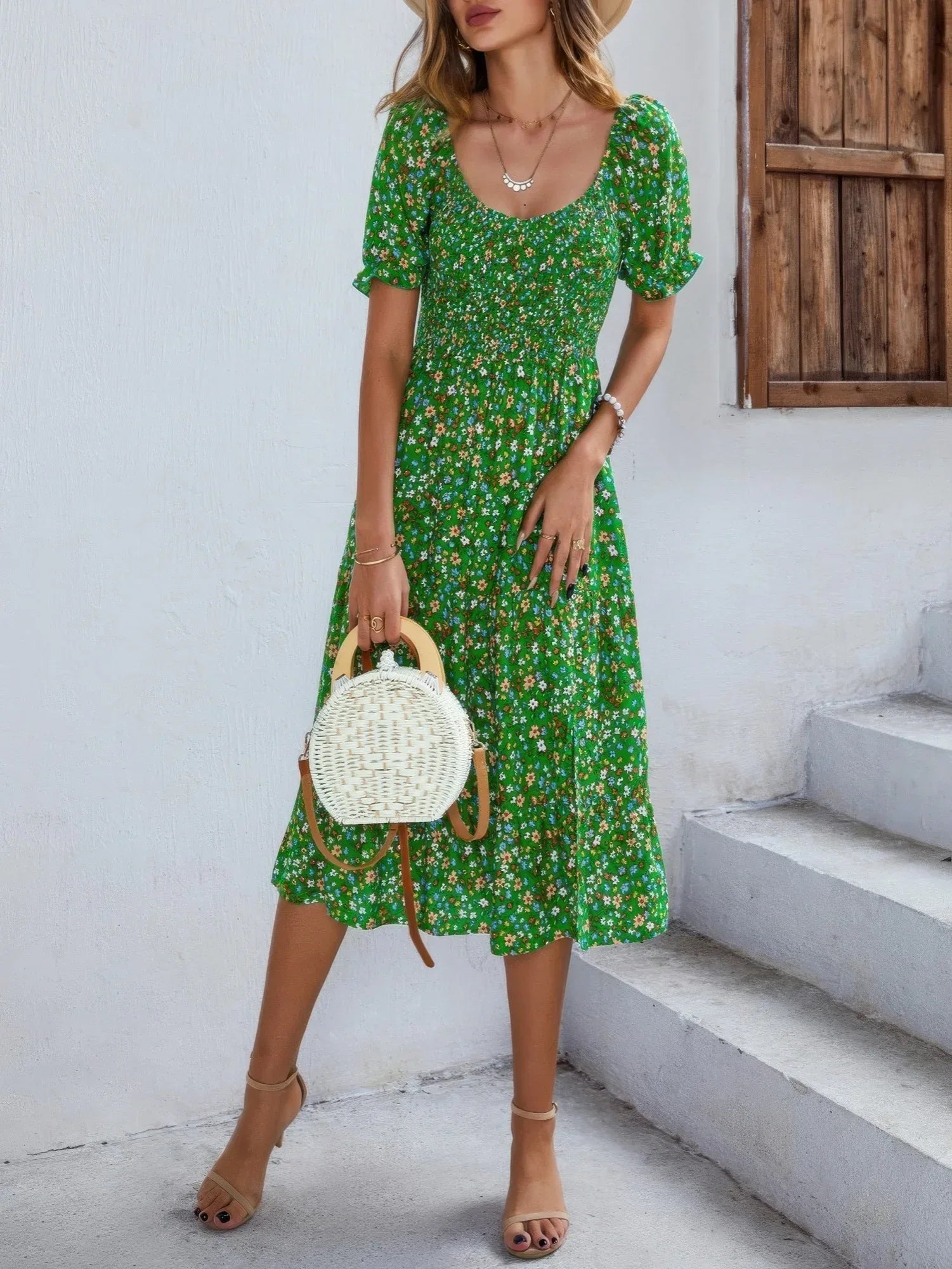 Bohemia Floral Puff Sleeve Flounce Sleeve Dress | Mixtshop LLC