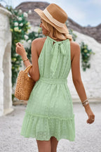 Solid Halter Neck Sleeveless Waist Tie Ruffle Dres | Mixtshop LLC