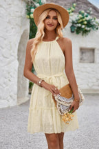 Solid Halter Neck Sleeveless Waist Tie Ruffle Dres | Mixtshop LLC