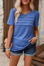 Crew Neck Short Sleeve Pleated Elegant Tee T Shirt | Mixtshop LLC