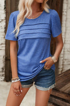 Crew Neck Short Sleeve Pleated Elegant Tee T Shirt | Mixtshop LLC
