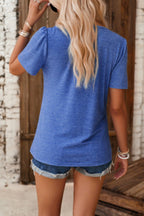 Crew Neck Short Sleeve Pleated Elegant Tee T Shirt | Mixtshop LLC