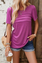 Crew Neck Short Sleeve Pleated Elegant Tee T Shirt | Mixtshop LLC