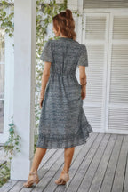 Deep V Neck Floral Boho Ruffle Short Sleeve Dress | Mixtshop LLC