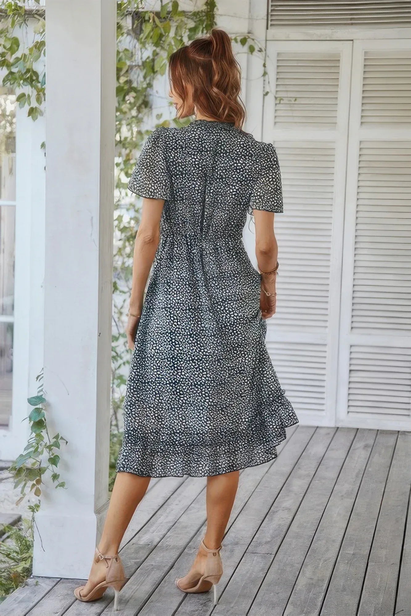 Deep V Neck Floral Boho Ruffle Short Sleeve Dress | Mixtshop LLC