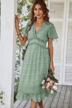 Deep V Neck Floral Boho Ruffle Short Sleeve Dress | Mixtshop LLC