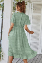 Deep V Neck Floral Boho Ruffle Short Sleeve Dress | Mixtshop LLC