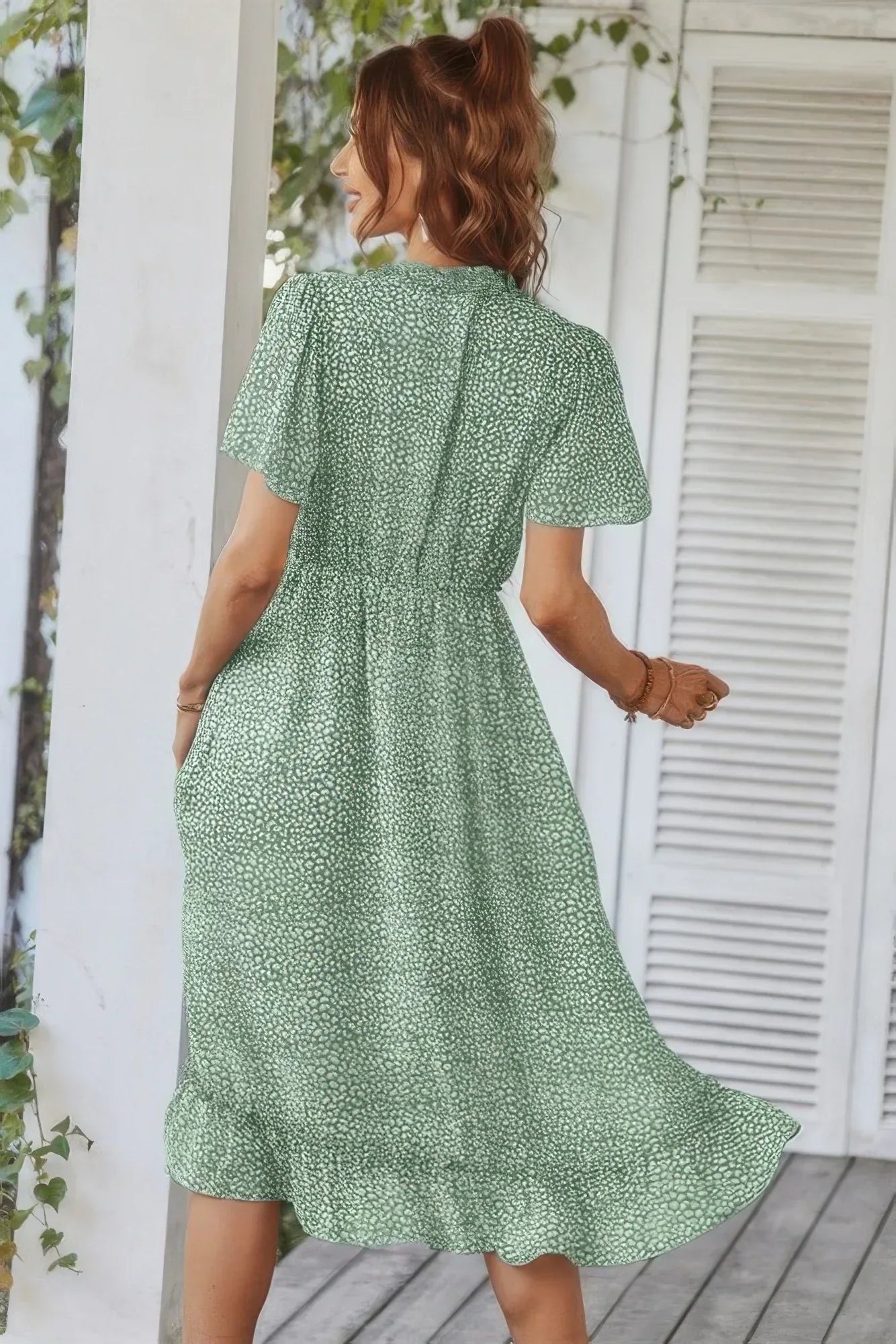 Deep V Neck Floral Boho Ruffle Short Sleeve Dress | Mixtshop LLC