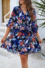 Floral V Neck Waist Tie Ruffle Hem Wrap Dress | Mixtshop LLC