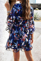 Floral V Neck Waist Tie Ruffle Hem Wrap Dress | Mixtshop LLC