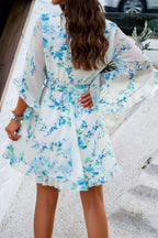 Floral V Neck Waist Tie Ruffle Hem Wrap Dress | Mixtshop LLC