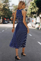Dot Print Open Shoulder Fit Knot Belt Dress | Mixtshop LLC
