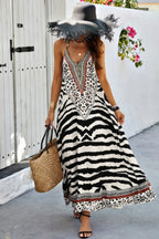 Animal Print Halter Deep V Ruffle Maxi Dress | Mixtshop LLC