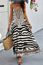 Animal Print Halter Deep V Ruffle Maxi Dress | Mixtshop LLC