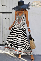 Animal Print Halter Deep V Ruffle Maxi Dress | Mixtshop LLC