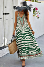 Animal Print Halter Deep V Ruffle Maxi Dress | Mixtshop LLC