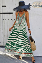 Animal Print Halter Deep V Ruffle Maxi Dress | Mixtshop LLC