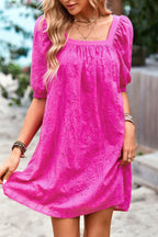 Square Neck Short Bubble Sleeve Babydoll Dress | Mixtshop LLC