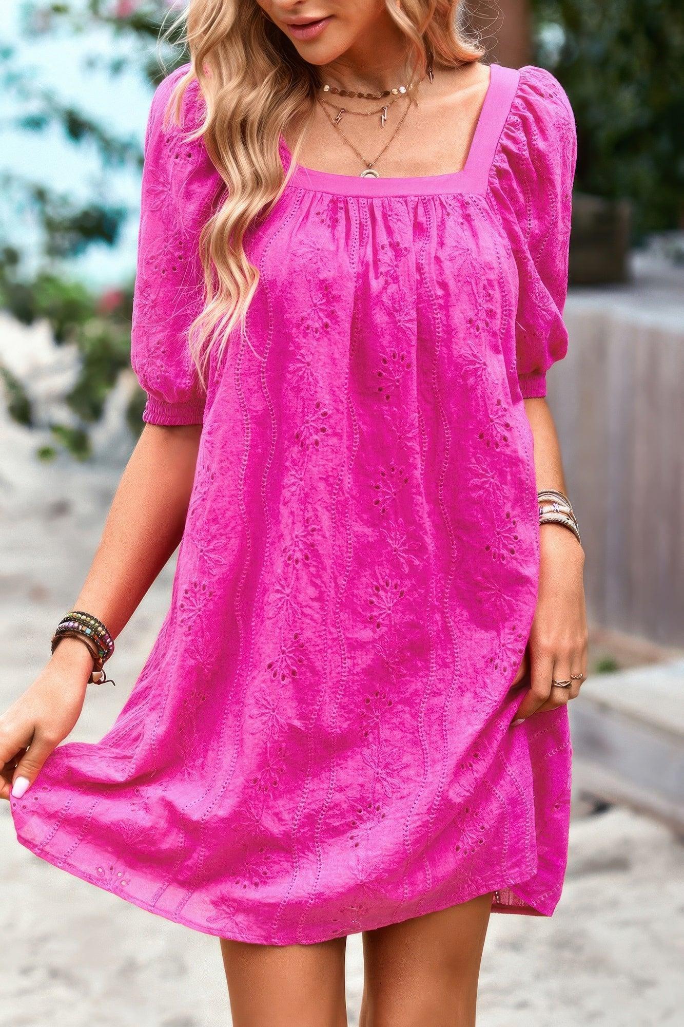 Square Neck Short Bubble Sleeve Babydoll Dress | Mixtshop LLC