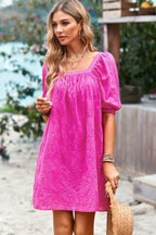Square Neck Short Bubble Sleeve Babydoll Dress | Mixtshop LLC