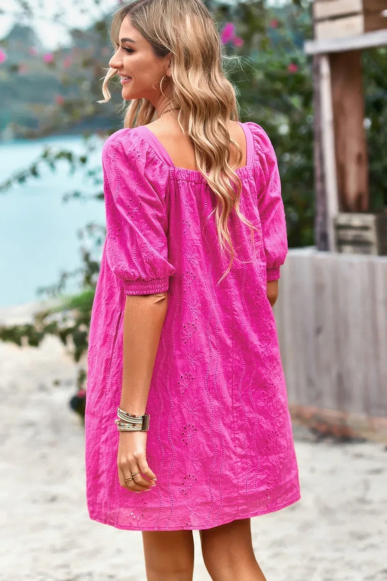 Square Neck Short Bubble Sleeve Babydoll Dress | Mixtshop LLC