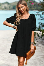 Square Neck Short Bubble Sleeve Babydoll Dress | Mixtshop LLC