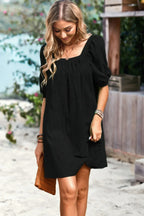 Square Neck Short Bubble Sleeve Babydoll Dress | Mixtshop LLC