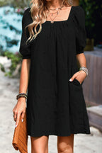 Square Neck Short Bubble Sleeve Babydoll Dress | Mixtshop LLC