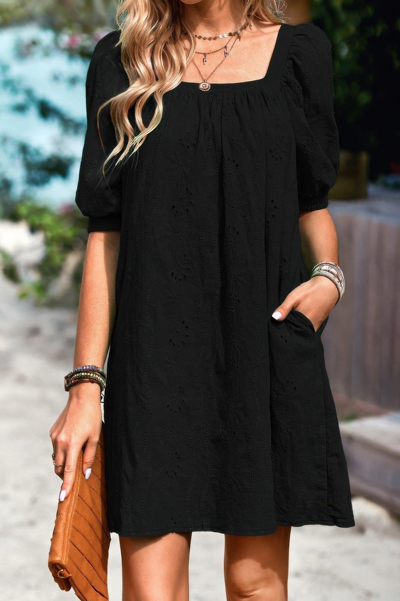 Square Neck Short Bubble Sleeve Babydoll Dress | Mixtshop LLC