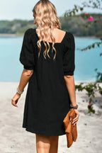 Square Neck Short Bubble Sleeve Babydoll Dress | Mixtshop LLC