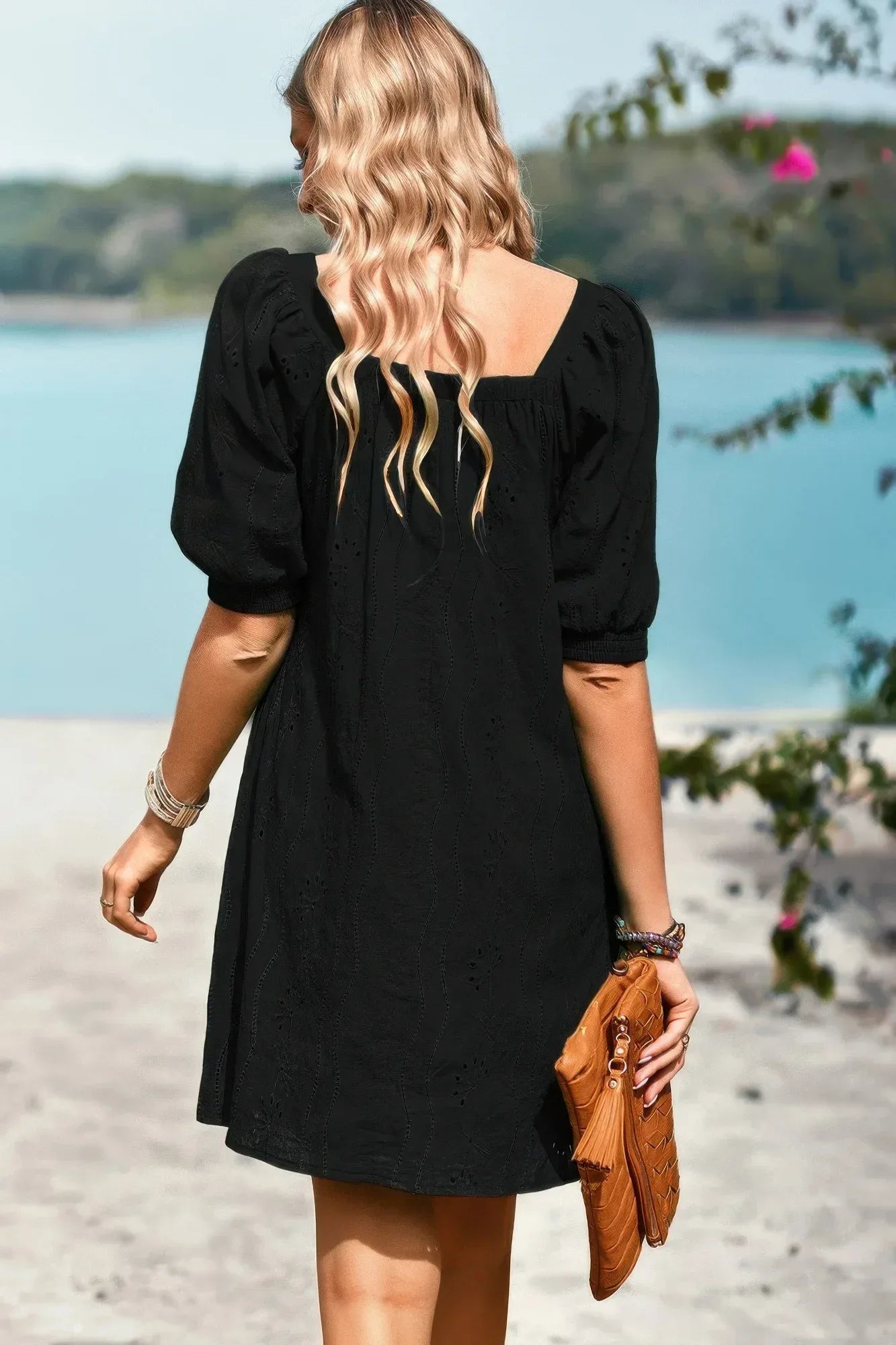 Square Neck Short Bubble Sleeve Babydoll Dress | Mixtshop LLC