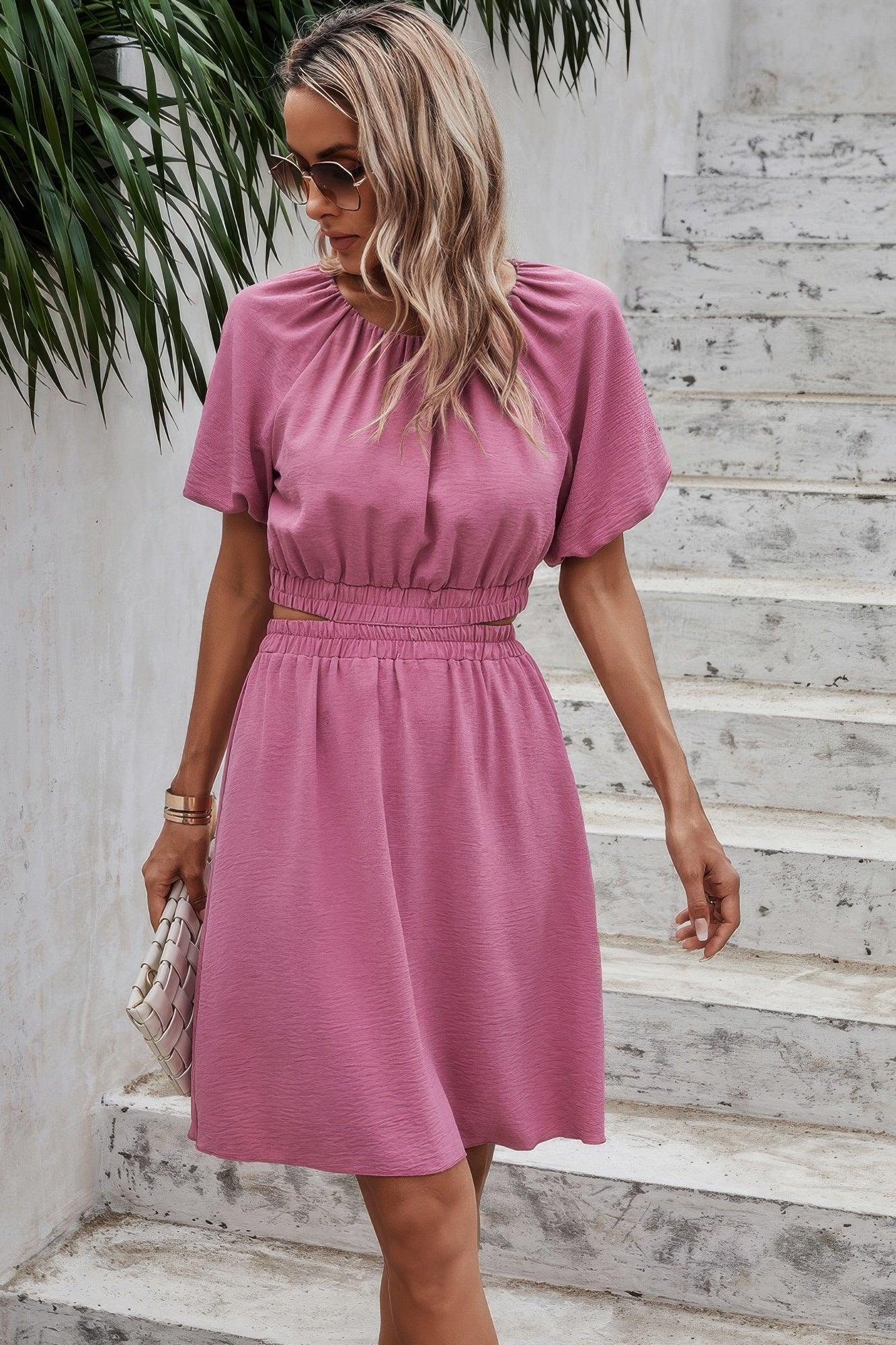Two Pieces Solid Basic Elastic Round Neck Sets | Mixtshop LLC Main image