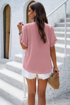 V Neck Ruffle Sleeve Flowy Loose Shirt | Mixtshop LLC