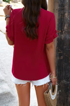 V Neck Ruffle Sleeve Flowy Loose Shirt | Mixtshop LLC