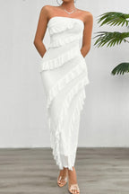 Solid Off Shoulder Ruffle Sleeveless Maxi Dress | Mixtshop LLC