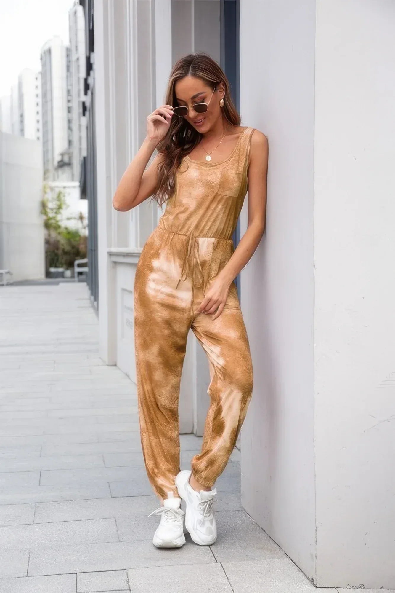 Tie Dye Sleeveless Elastic Wasit Pocket Jumpsuit | Mixtshop LLC