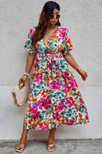 Plus Size Floral Print Cross Belt Fit Dress | Mixtshop LLC